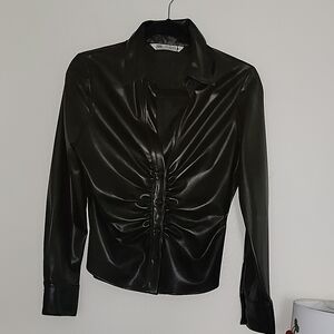 NWOT Zara Black Leather Blouse
